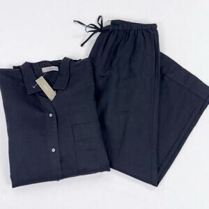 J Crew Women's Relaxed Long Sleeve Pajama Pant Set Large Black